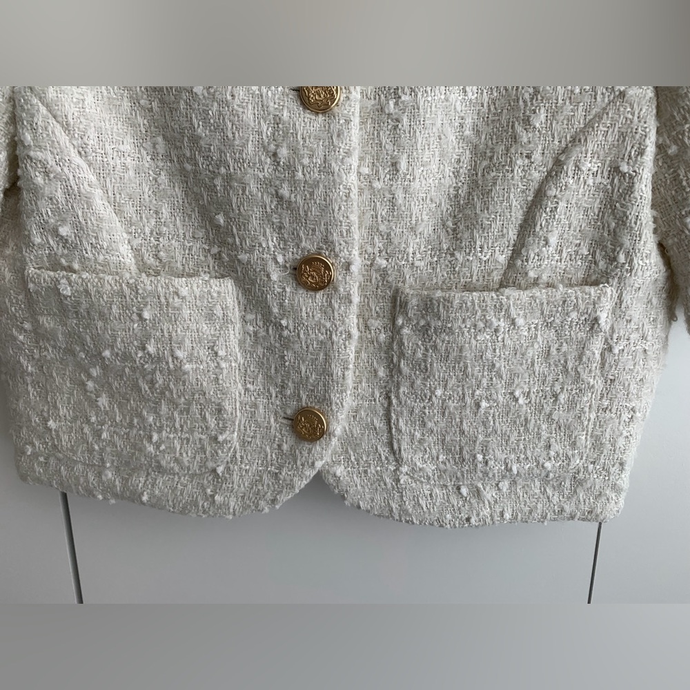 NWT Abercrombie & Fitch Cream Short Sleeve Tweed Jacket XS - Picture 3 of 6